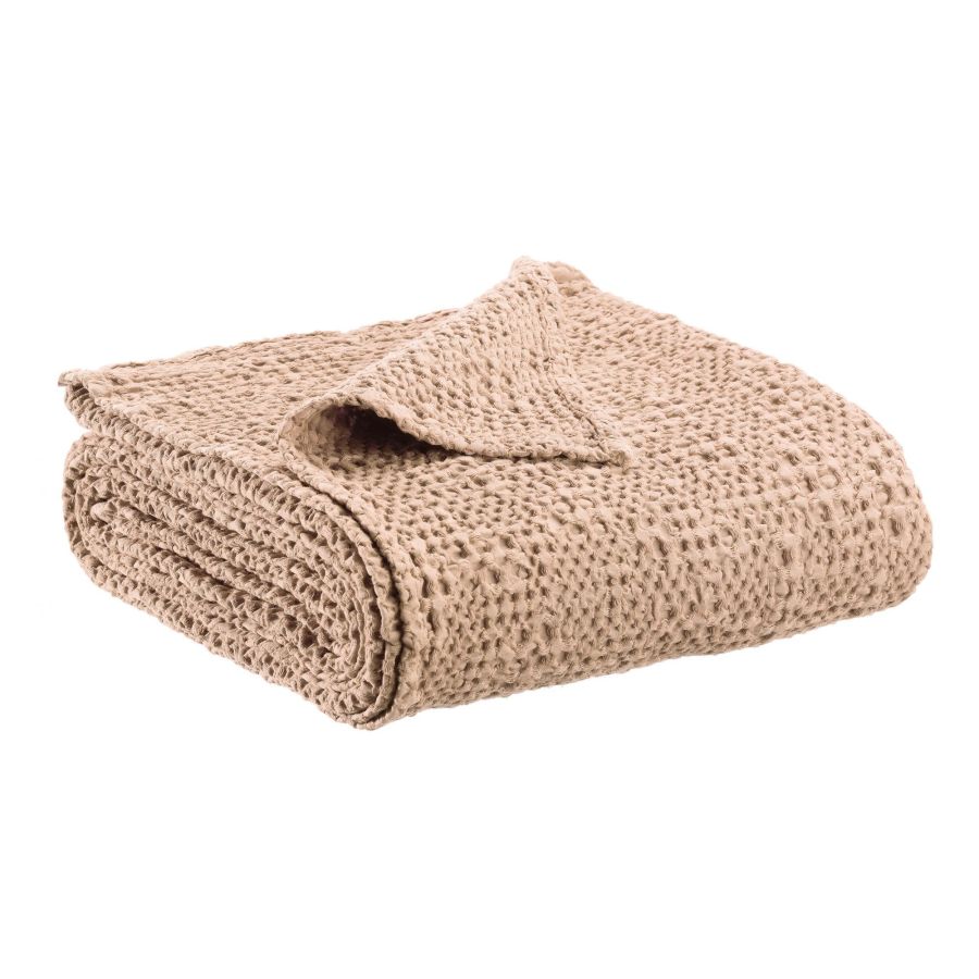Jeté de lit Tana muscade 240 x 260 cm en coton nid d'abeille