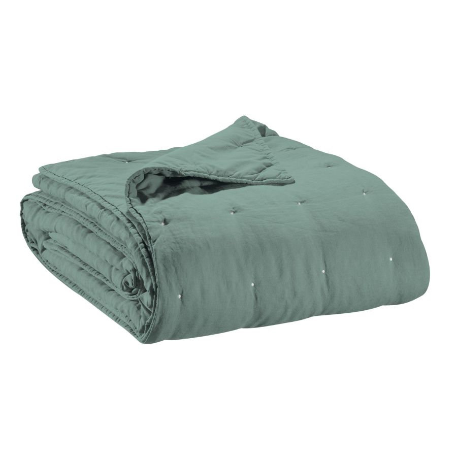 Jeté de lit Zeff vert de gris 240 x 260 cm en lin et coton