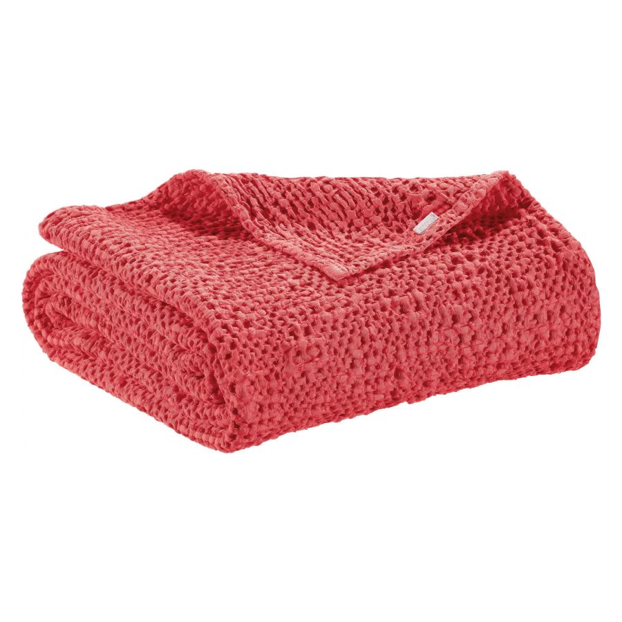 Plaid Tana framboise 140 x 200 cm en coton nid d'abeille