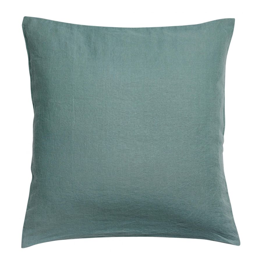 Taie d'oreiller Zeff vert de gris 65 x 65 cm en lin lavé